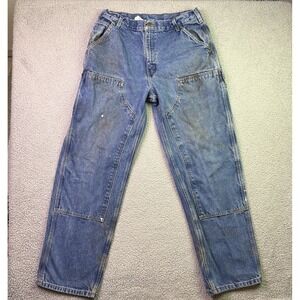 VTG Carhartt Double-Knee Jeans Mens 30x31 Blue Straight Loose Dungaree Workwear
